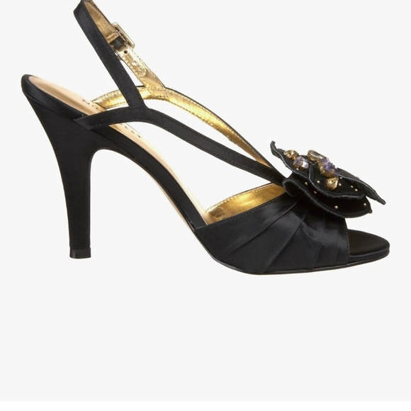 Nine West Jovial 2 Black Satin Ankle Strap Sandals. Size 7.5 - Picture 4 of 10